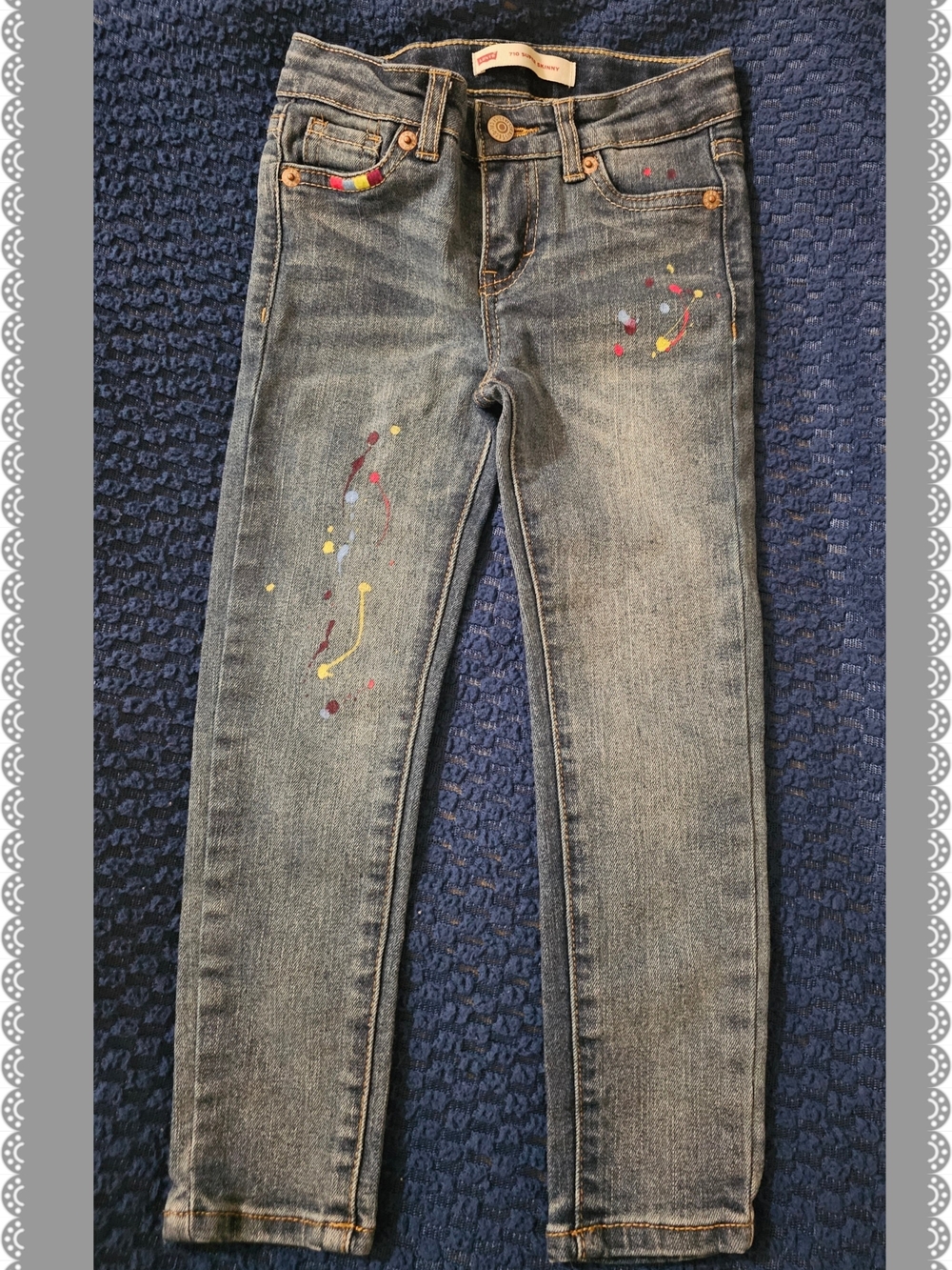 Levi's Girls' Skinny Jeans with Multicolor Paint Details - Blue